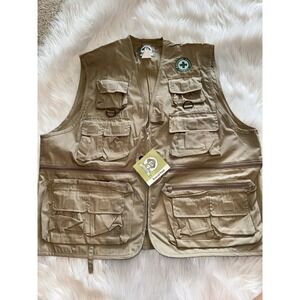 Uncle Milty Vest Mens Large Tan Khaki Multi-Pocket Fishing Hunting Travel Safari
